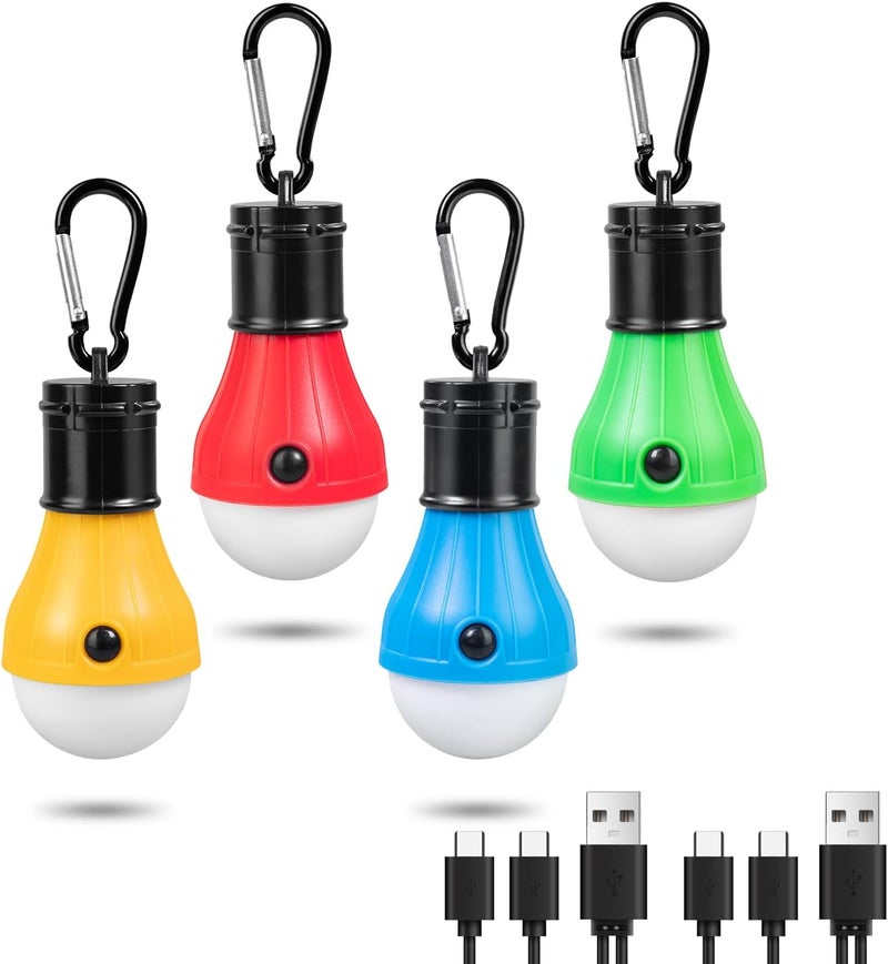 Jarxin Led Camping Lantern USB Rechargeable,Outdoor Tent Lights for Camping Hanging,Kids with Clip Hook Camping Flashlight (4 Packs Colored) - Image 1